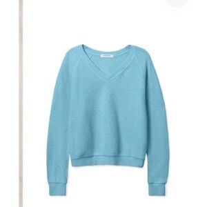 Perfect White Tee Zuri Reverse Fleece V Neck Sweatshirt Size L Milky Blue